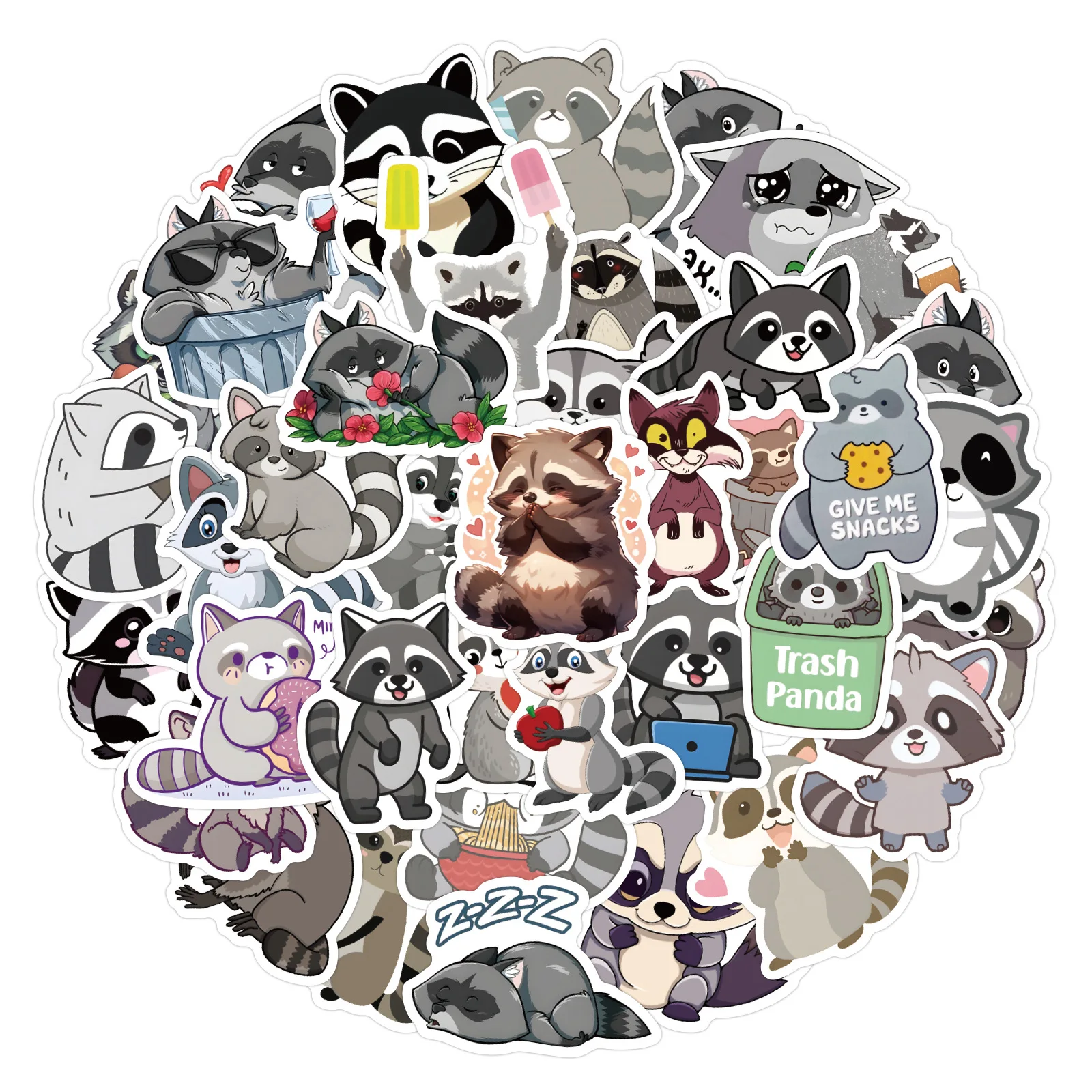 60 pezzi di cartone animato animale procione adesivo carino divertente doodle decalcomania impermeabile tazza d'acqua fai da te scrapbook cassa del telefono scrivania notebook