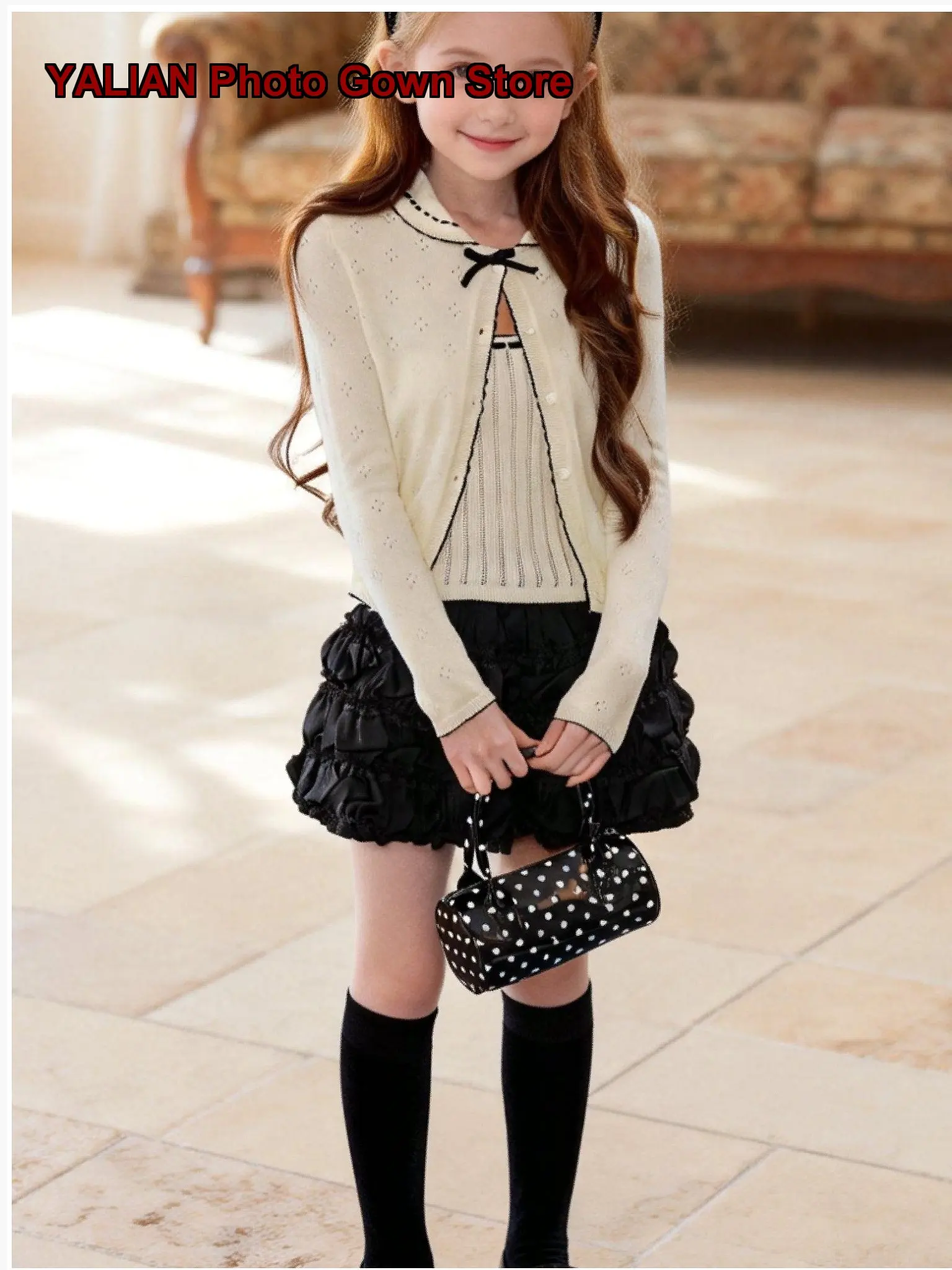 Girls Autumn Stylish Turn-Down Collar Knit Jacket Spring Fall Top Kids