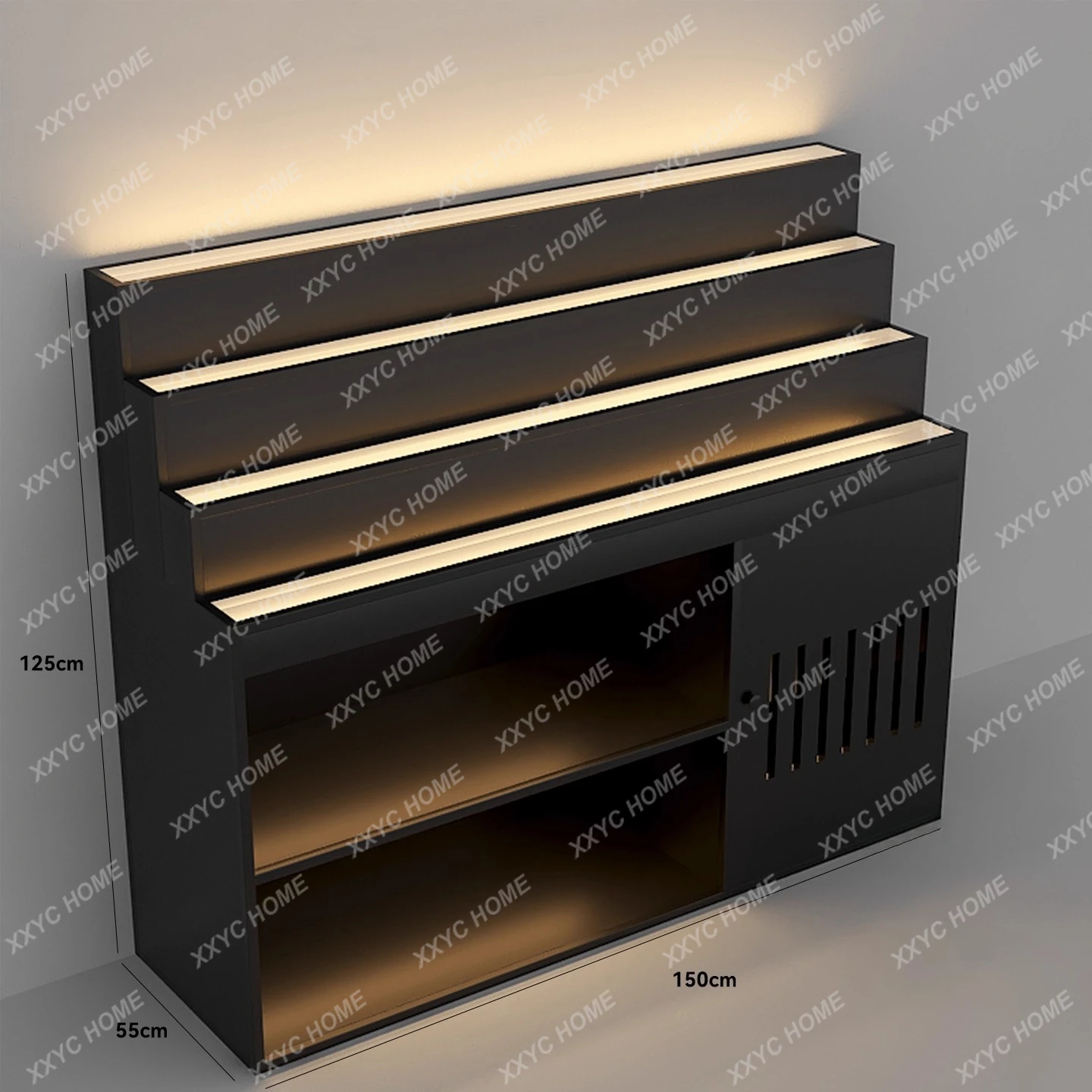 Stepped luminous wine cabinet wrought iron against the wall restaurant display stand