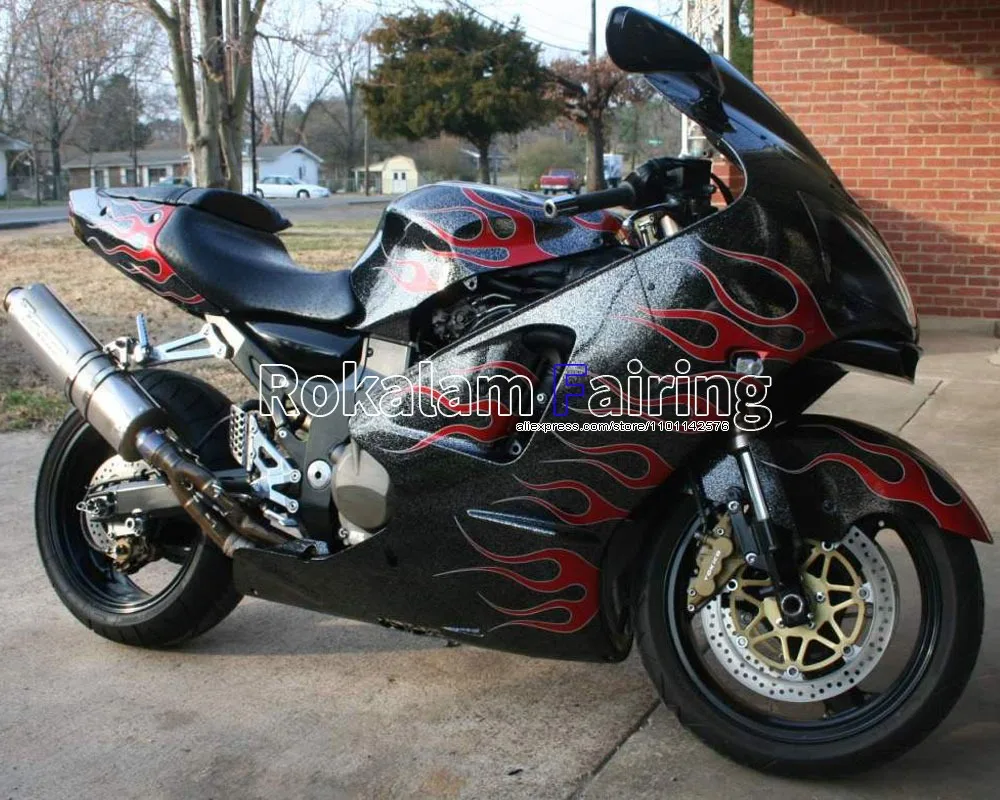 For Kawasaki Ninja ZX12R 2000-2001 ZX 12R 00-01 ZX-12R Black Red Flame Aftermarket Motorcycle Fairing Kit (Injection molding)