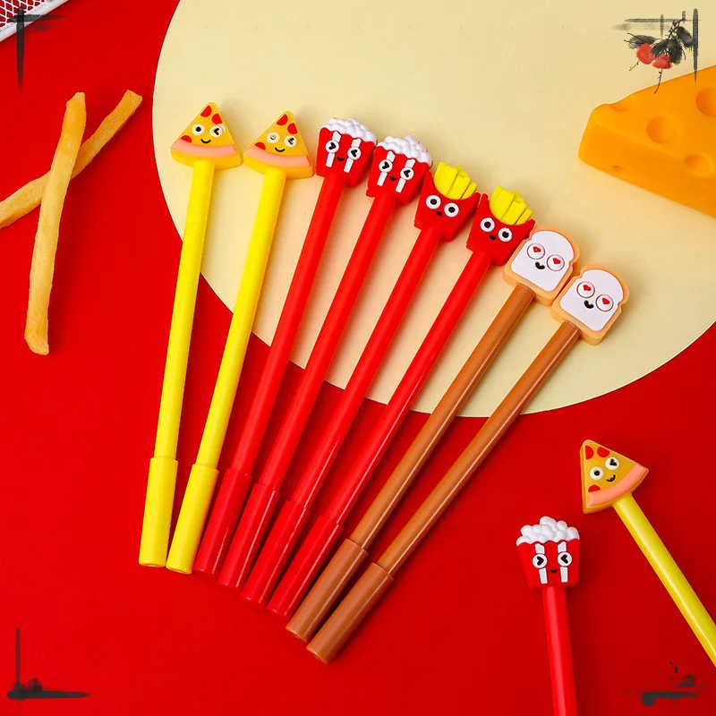 24 Pcs Creative French Fries Pizza Gel Pens Set Cartoon Food Signature Pen Student School Stationery