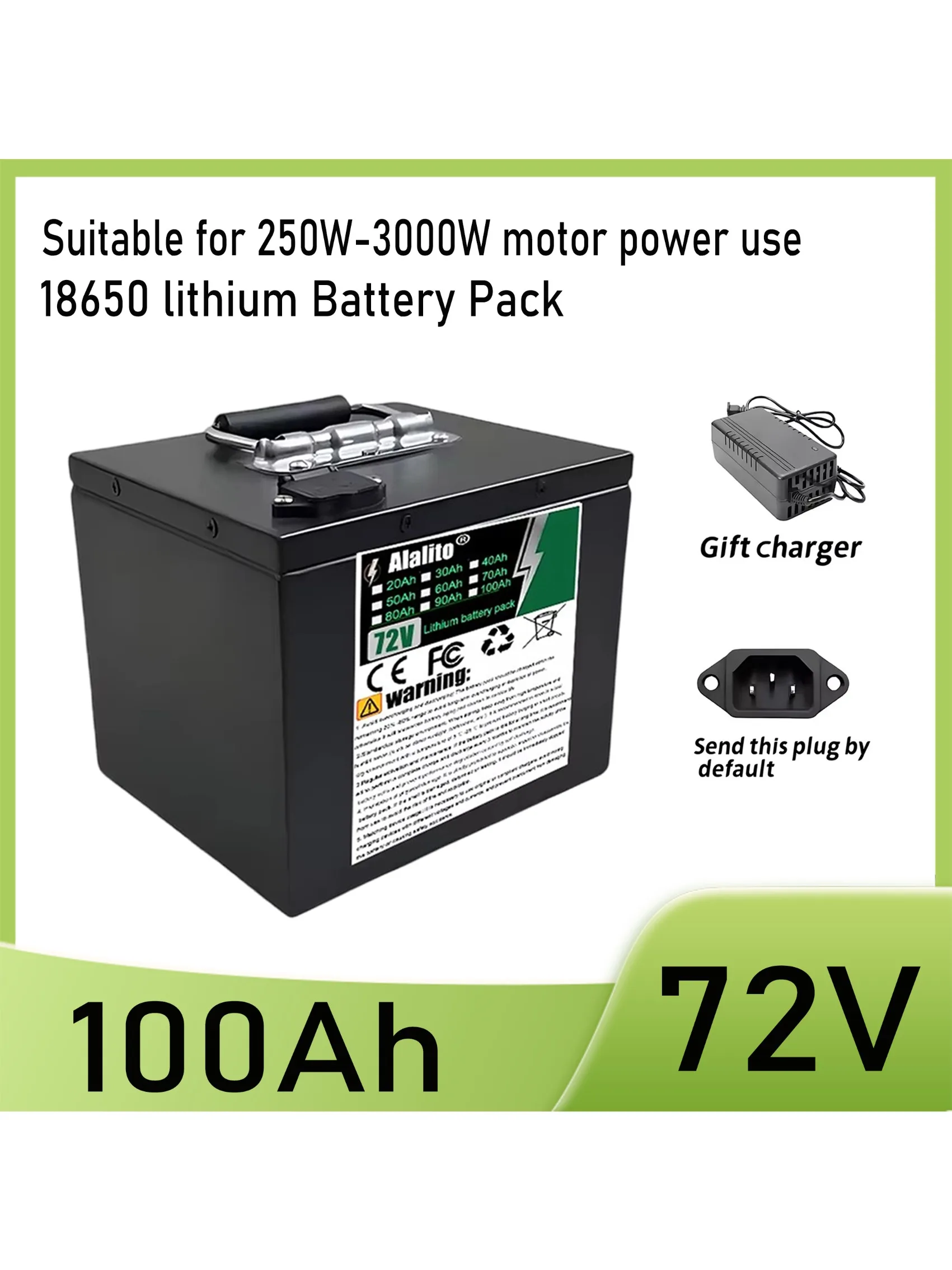 Transport rapide en Air nouvelle batterie au Lithium 18650 pleine capacité 72V 20Ah-100Ah batterie au Lithium adaptée pour 250-3000W