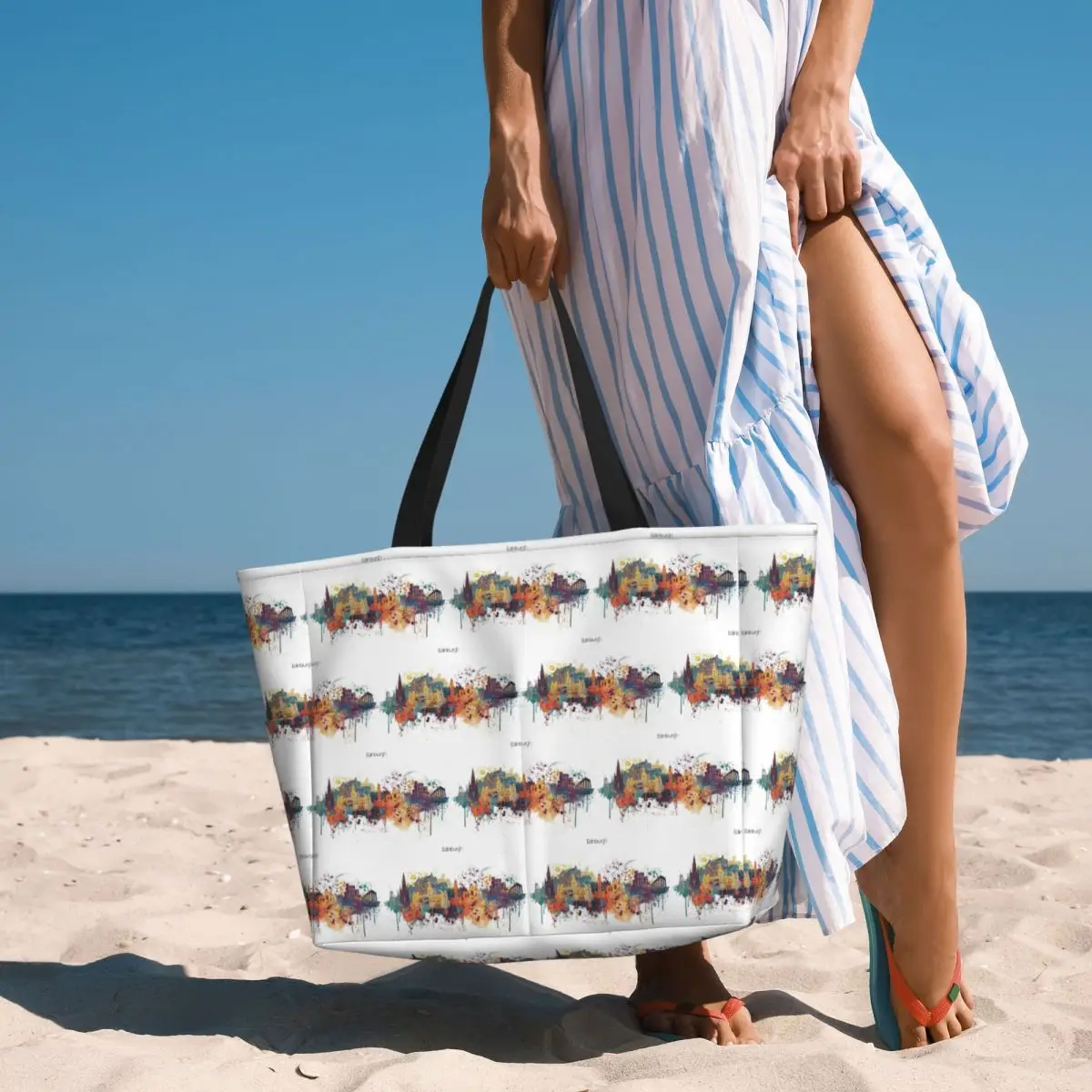 Edinburgh Watercolour Skyline Beach Tote Bag Sport Gym Yoga Duffle Large Tote Bag Women Travel Bag Fitness bag