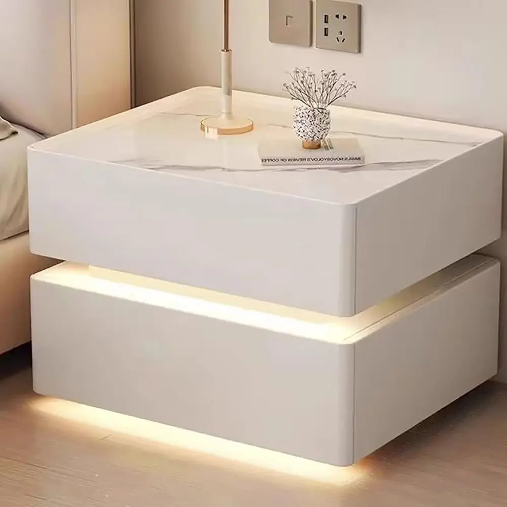 منضدة LED للمزرعة البيضاء، طويلة وضيقة، 16 عريضة، خزانة تخزين لغرفة النوم مع أدراج للمساحات الصغيرة