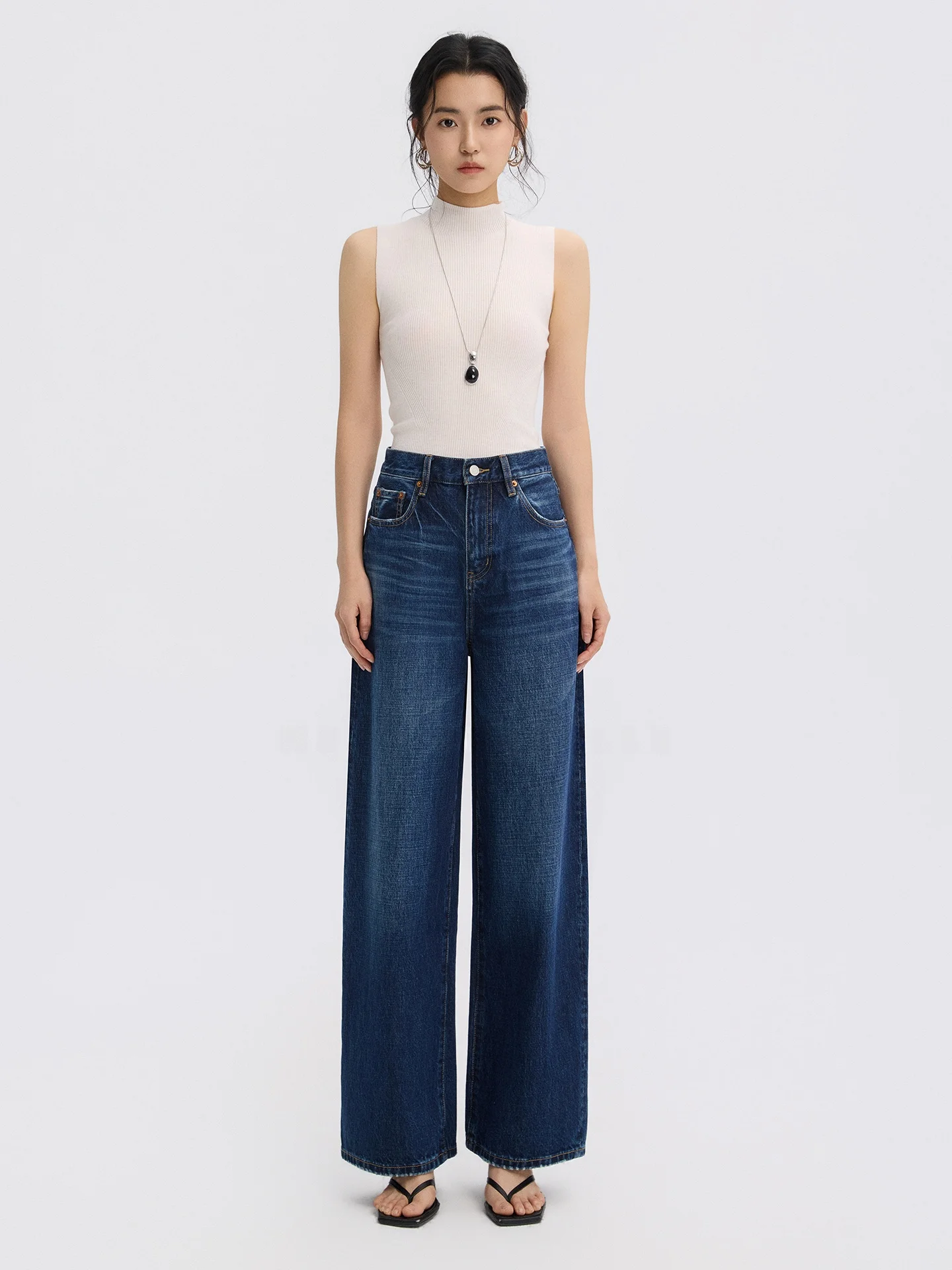 

Женские джинсы с высокой талией, свободные, широкие, синие, из денима, прямые, хлопковые брюки, новинка весны от MS.ROELLE