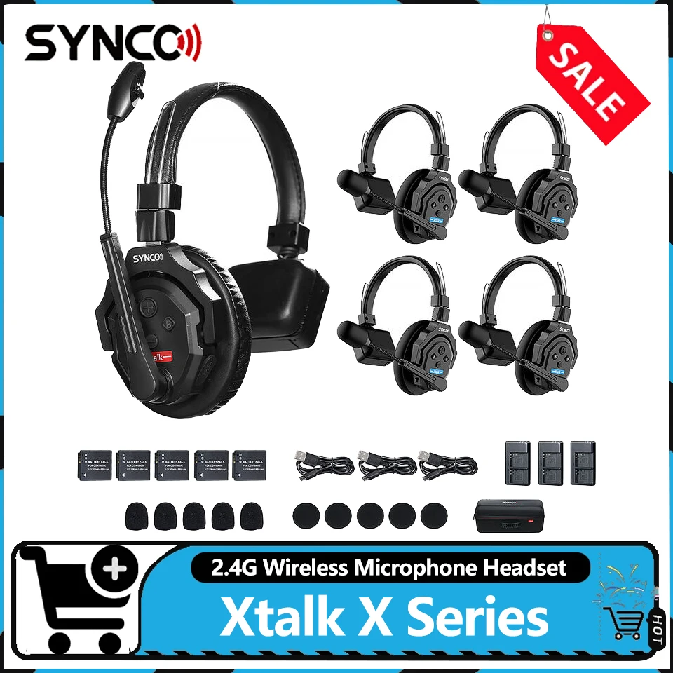 SYNCO Xtalk X2 X3 X4 X5 Single-Ear Microphone HeadsetWireless Remote Communication Headset 350m Working Range for Live Streaming