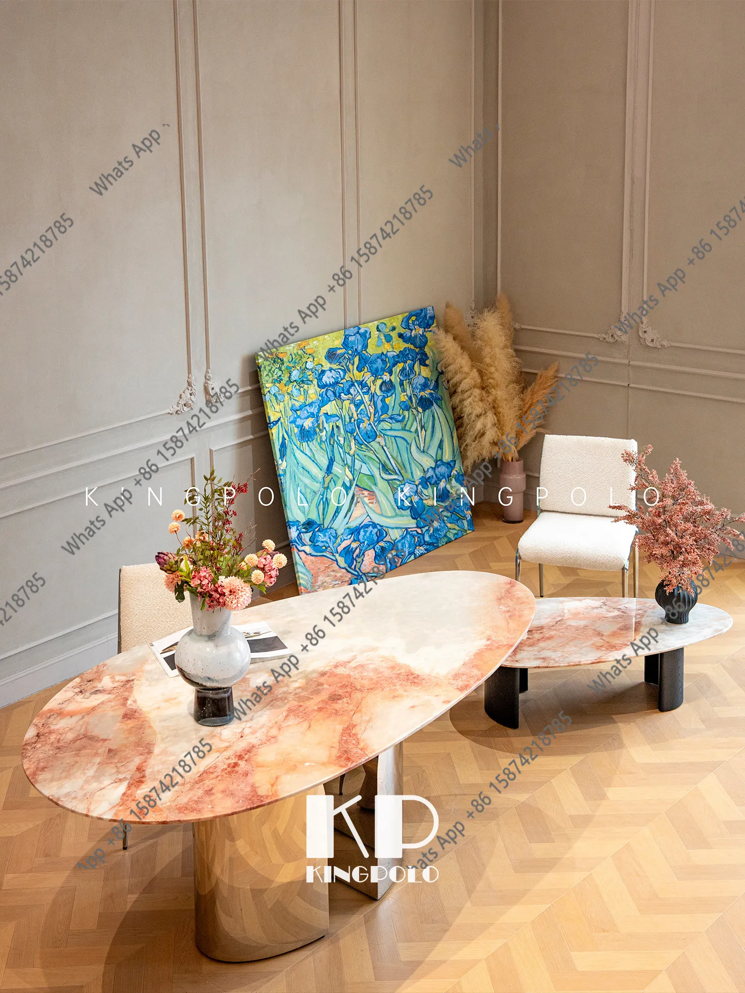 

N69 Luxury stone four seasons powder luxury stone pear-shaped coffee table French vintage natural marble special-shaped