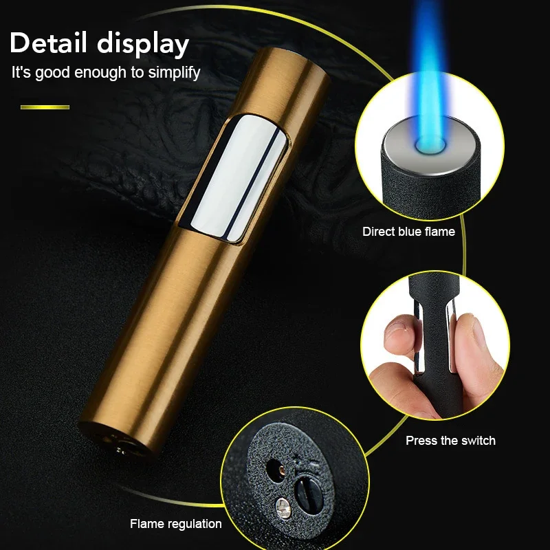 Glow-in-thedark Pen Type Four-section Torch Turbo Butane Gas Lighter Windproof Cigar Cigar Metal Gift Lighter Portable Wholesale