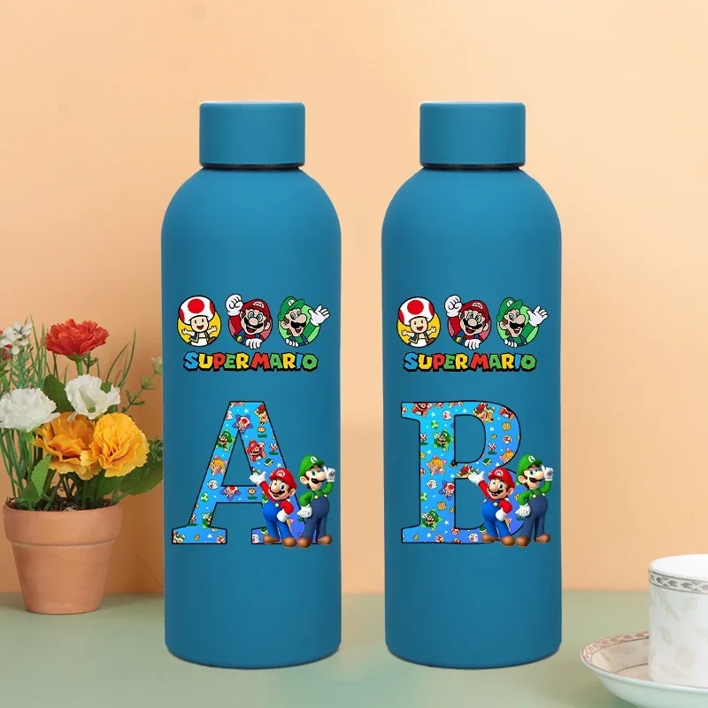 Super Mario Bro Edelstahl Isolierte Tasse Cartoon Brief Gedruckt Wasser Tassen Männer Frauen Tragbare Mode Wasser Flasche Geschenke