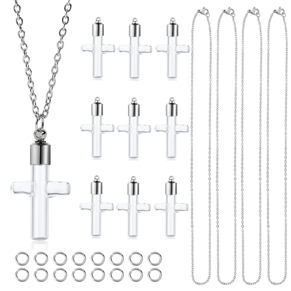 DIY 12 Sets Vial Necklace Making Kit 6mm Hourglass Vial Pendants Handmade Clear Glass Memory Wish Bottle Charms for Jewelry