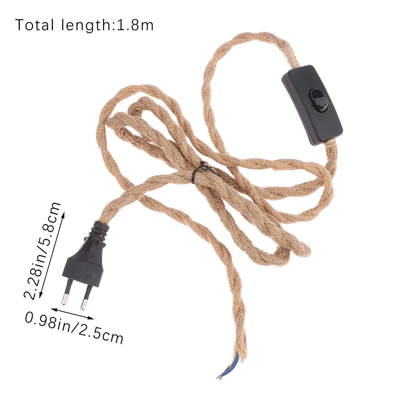 EU Plug Twisted Hemp Rope Power Cord Retro E27 Lamp Base Socket Cable 1.8 Meters Twine Switch Wire For Wall Lamp Decor