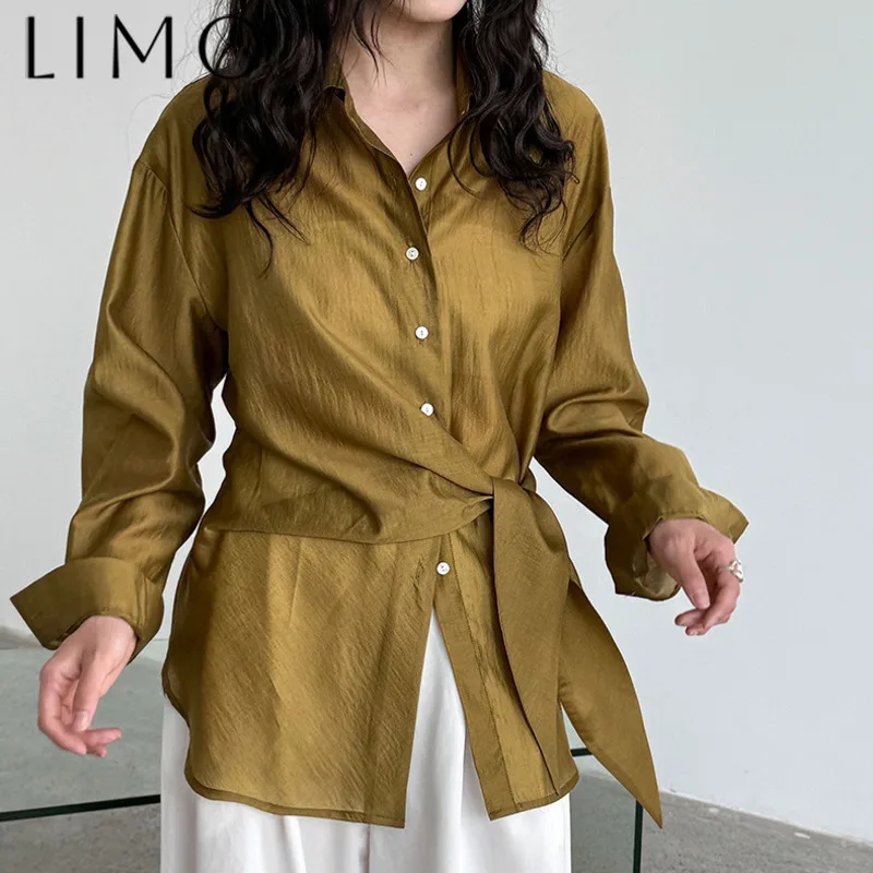 

LIMO Womens Lightweight Sun Shirt Casual Solid Color Tie Front Button Down Blouse New Arrival Premium Elegant for Spring Autumn