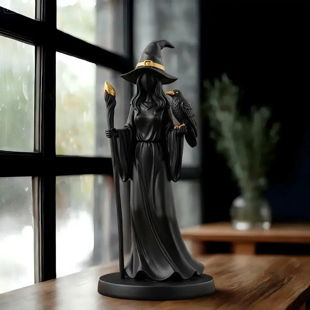 هالوين الساحرة تمثال الساحرة عقد الغراب عقد الصولجان تمثال الراتنج الحرفية القوطية الساحرة تمثال سطح المكتب هدية مزخرفة