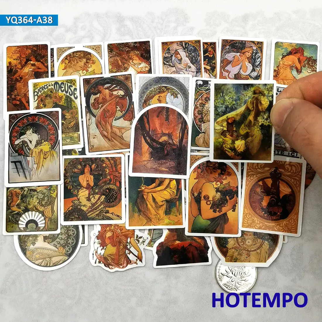 10/38개, 무차 스타일 스티커 세트, 아르누보 레트로 소녀 포스터 그래피티, 노트북 자동차 전화기 스크랩북용, 재미있는 스티커 팩