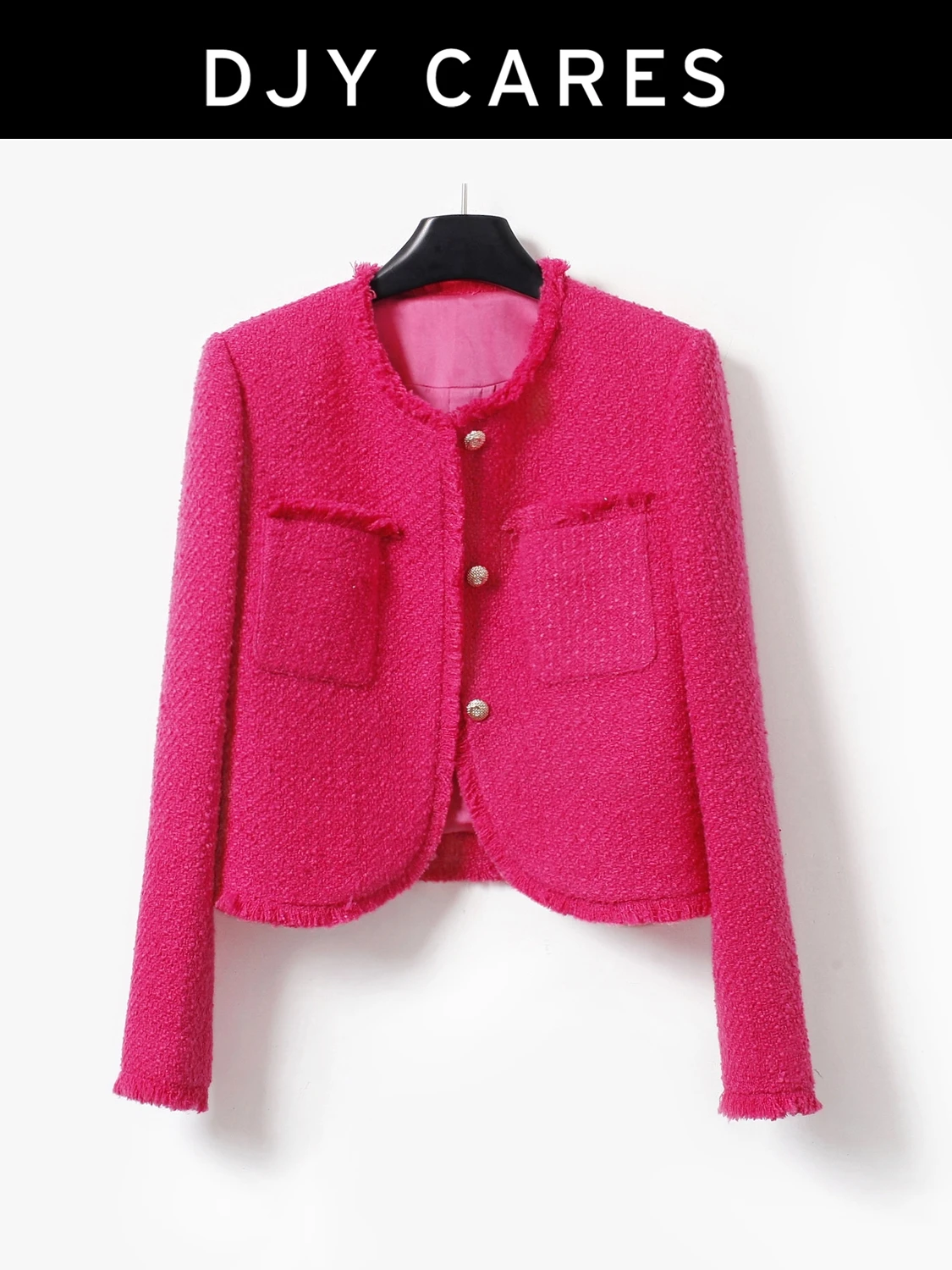 

New DJY Rough woolen rose red hand woven short jacket