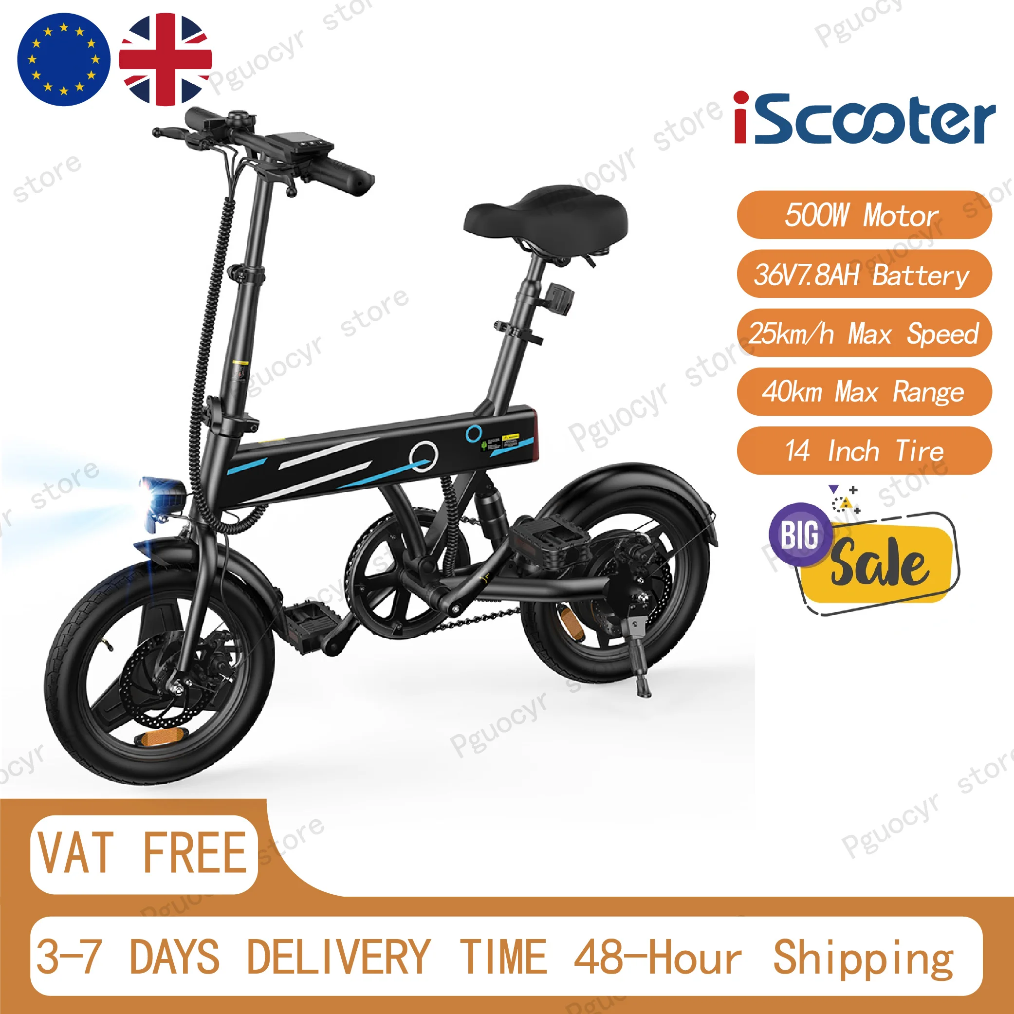 IScooter EB1 Elektrofahrrad 350W Motor 36V 7,8Ah Akku Elektrofahrrad 40km Maximale Reichweite 25km/h Geschwindigkeit 14 Zoll Faltbares E-Bike