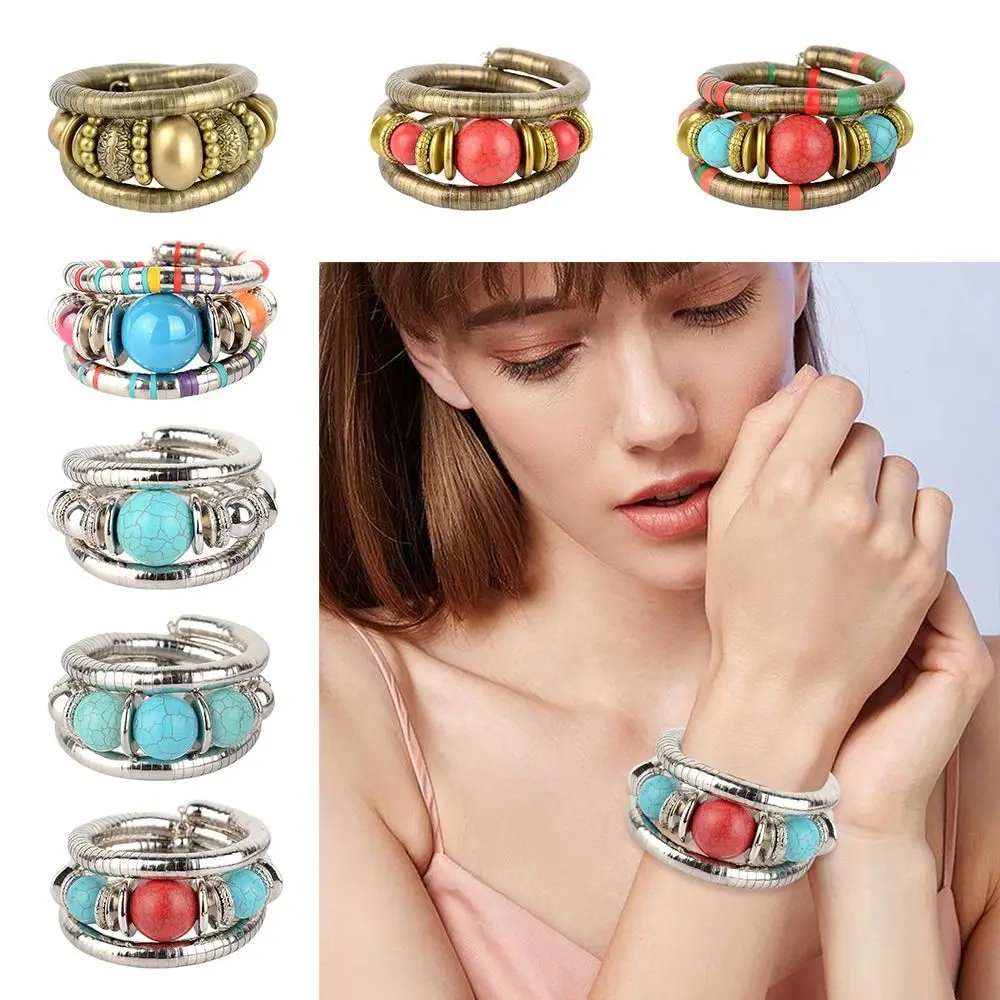 Paduan Gelang Ular Warna Emas Susun Multi Layer Gelang Warna Perak Punk Tiga Lapisan Gelang Perhiasan Aksesoris