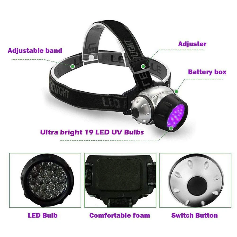 19 LED Head Flashlight High Intensity Green Light Hydroponics Horticulture Plant Grow Room Adjustable Headlamp 4 Modes Lighting