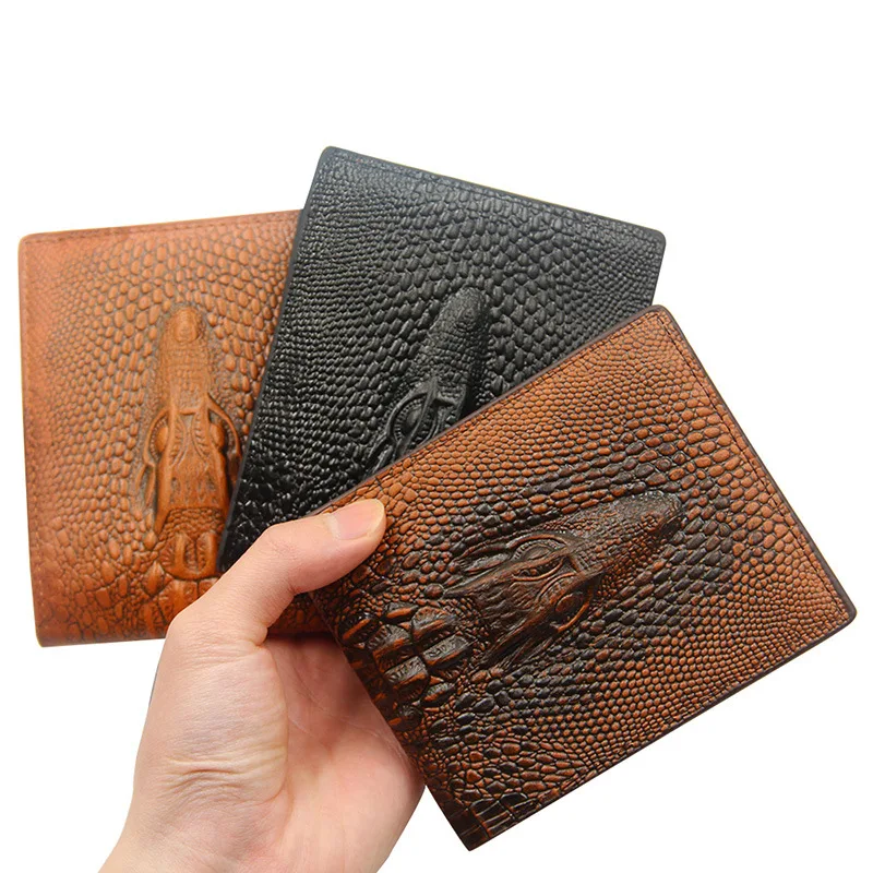 

New Luxury Cattle Male Quality leather Fashion Design Crocodile Emboss Simple Standard Brand Wallet Handy Purse Men