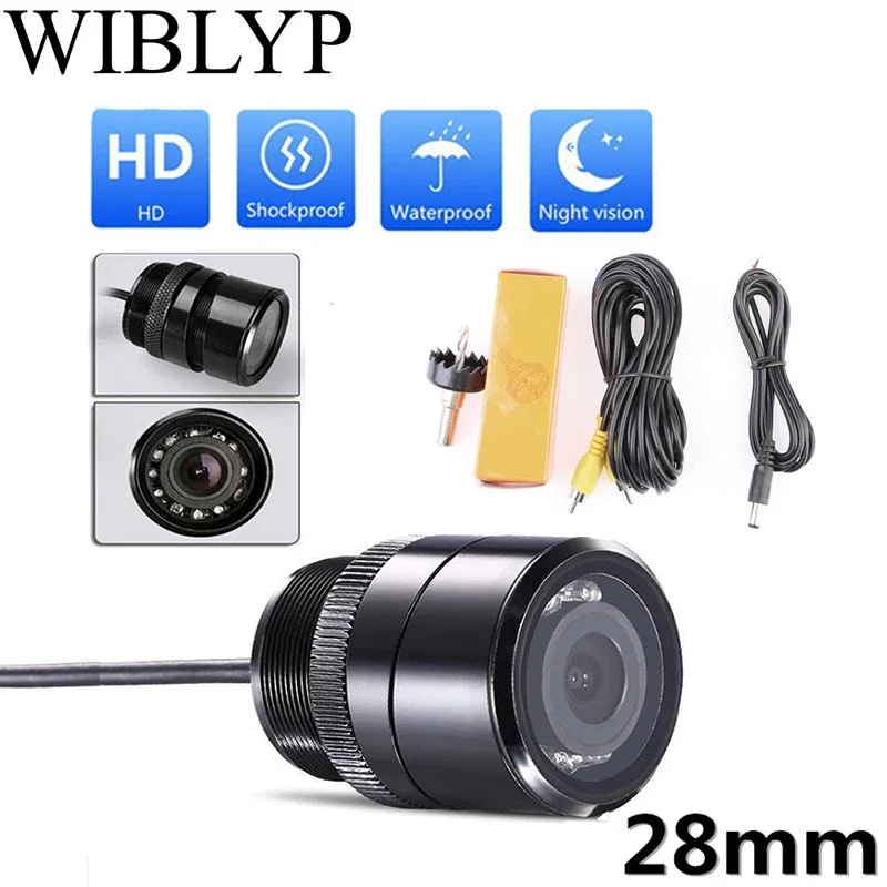 Car Rear View Reverse Camera Universal 28MM HD Night Vision Car CCD Front View Camera Waterproof with 6M Video Cable