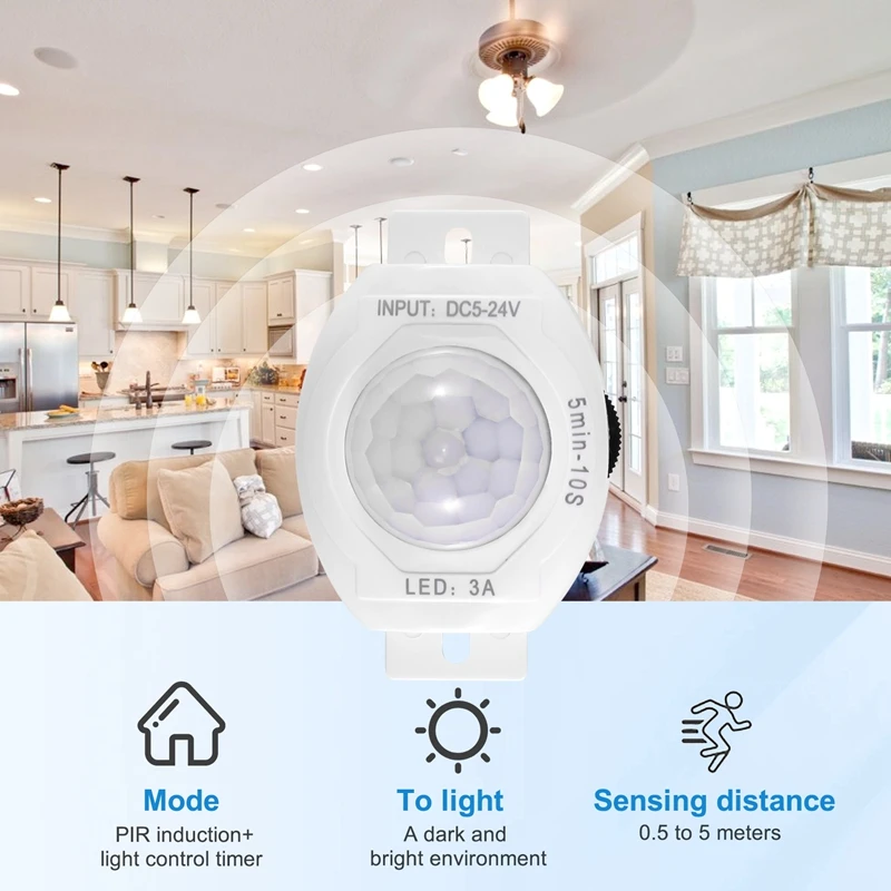 PIR Infrared Motion Sensor Detector DC5-24V Auto On Off Timer Switch for Home LED Light White