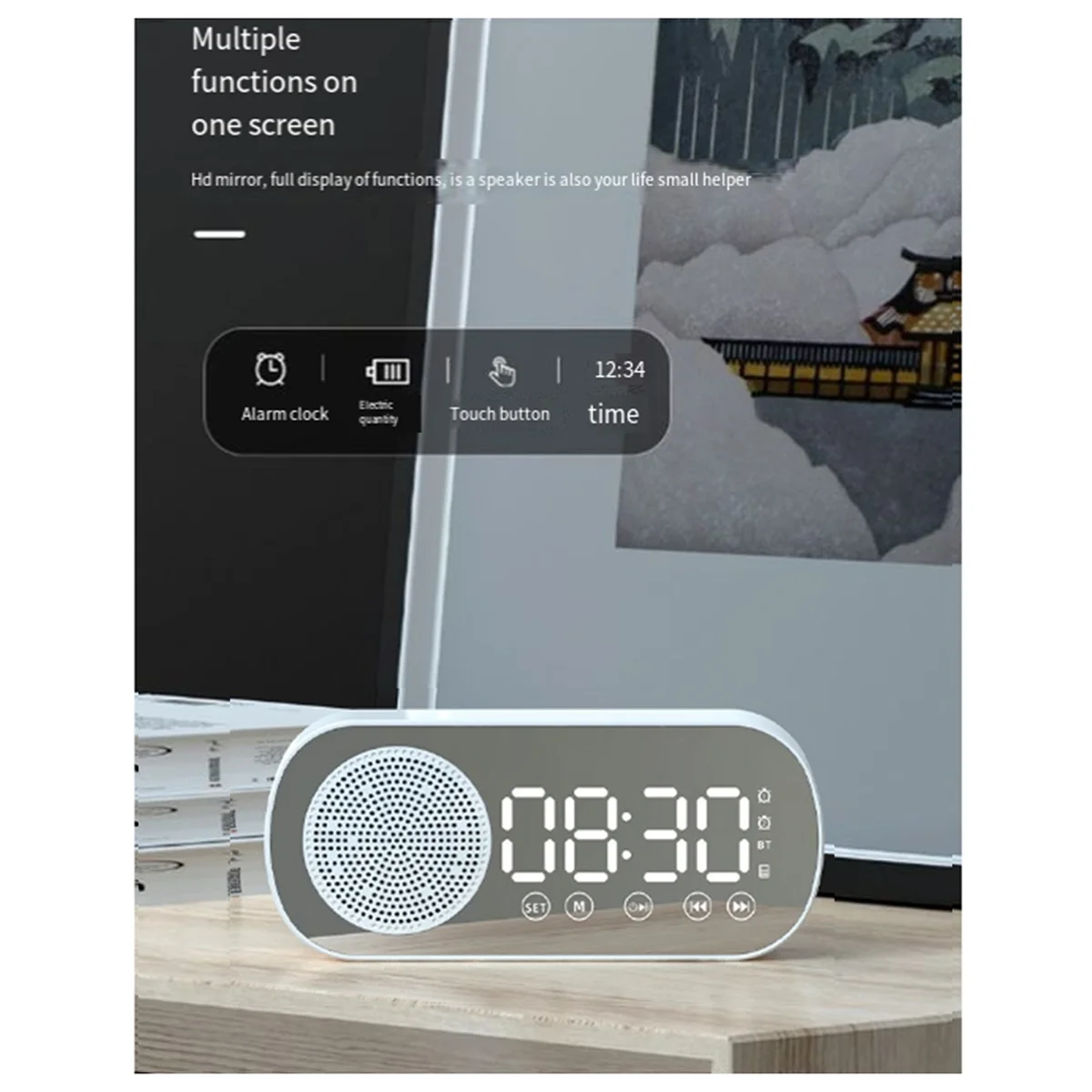 Динамики Беспроводной Bluetooth-динамик Часы Радио Двойная сигнализация Поддержка TF-карты Цифровая сигнализация для домашнего офиса Розовый