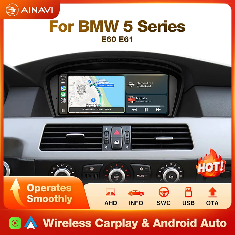 AINAVI Wireless CarPlay Android Auto für BMW 3er Serie E90 E91 E92 E93 5er Serie E60 E61 E62 E63 CCC CIC System 9,3 Zoll Linux Multimedia-Player Touchscreen Autoradio Infotainment Stereo Bluetooth