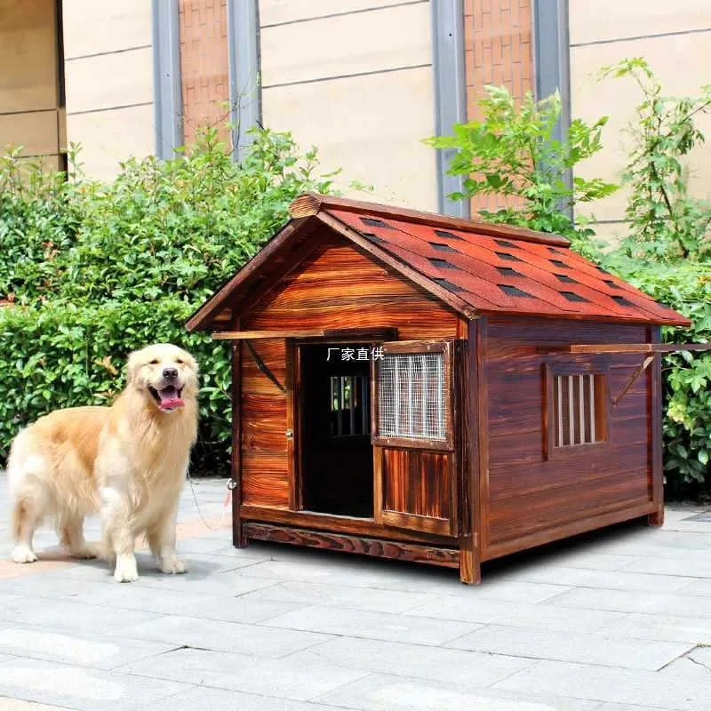 Solid wood dog house outdoor rainproof pet kennel outdoor winter warm dog house large dog waterproof all seasons