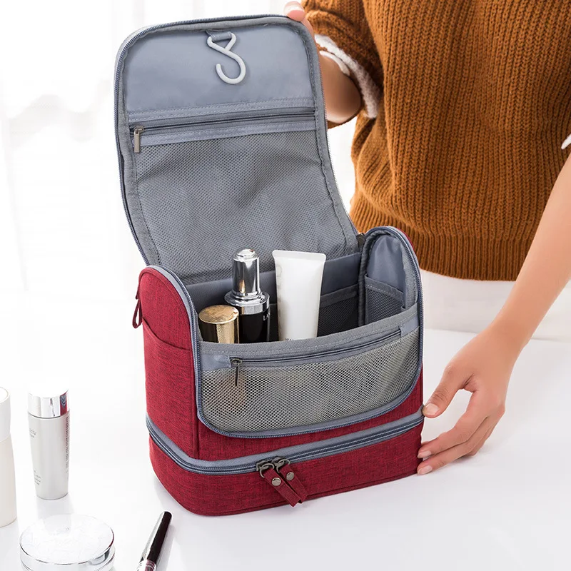 Nuova borsa per il trucco da viaggio borsa per il trucco di grande capacità impermeabile a prova di muffa separazione bagnata a secco gancio portatile custodie per cosmetici di moda