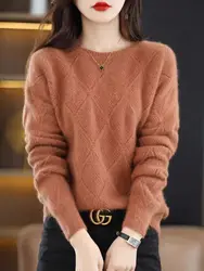 100% maglione di cashmere di visone maglione lavorato a maglia da donna o-collo pullover a maniche lunghe autunno e inverno abbigliamento caldo top