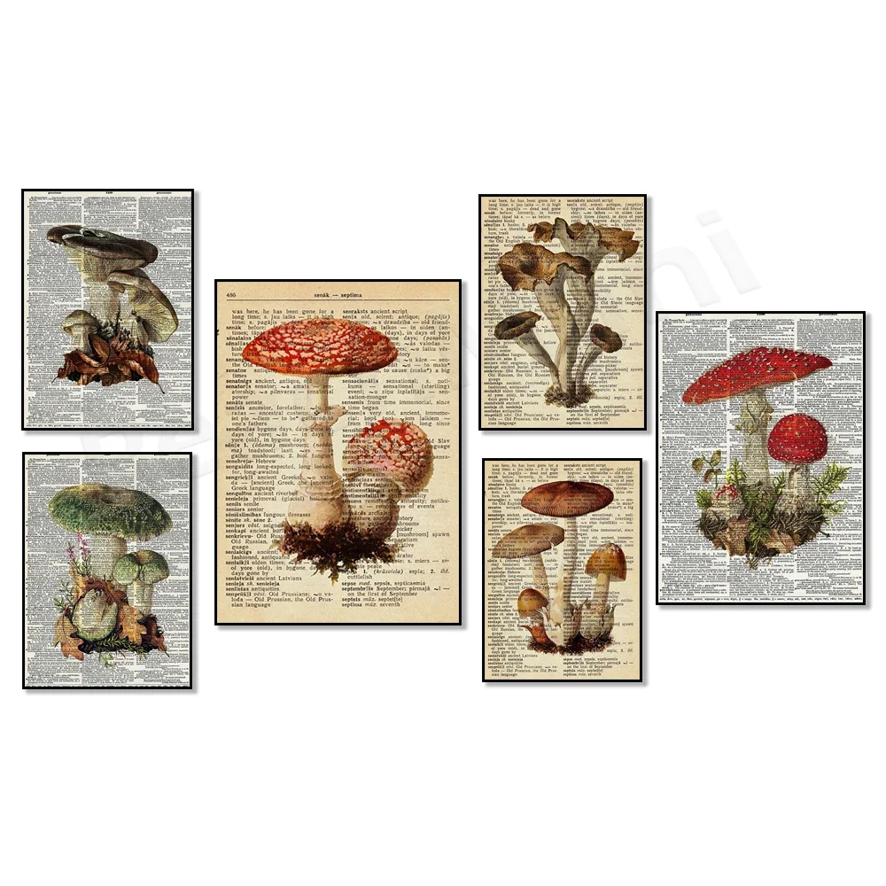 Mushroom Dictionary Printing, Mushroom Decoration, Book Printing, Dictionary Printing, Botanical Printing Vintage Mushroom Poste