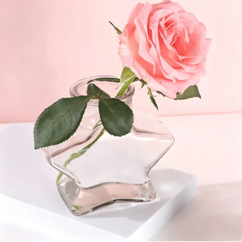 Glass Display Bottle with Five-Point Body and Cap, Clear Jar for Paper Bits Sand and Small Items in Study or Bedroom Styling Use