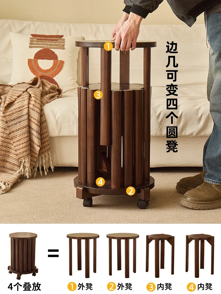 Solid wood rubber wood stool can be stacked round stool household stacking music