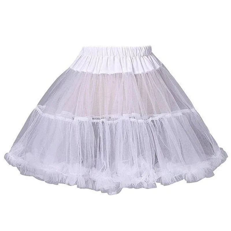 

Women Girls Ruffled Short Petticoat Solid White Color Fluffy Bubble Tutu Skirt Puffy Half Slip Prom Crinoline Underskirt No Hoop