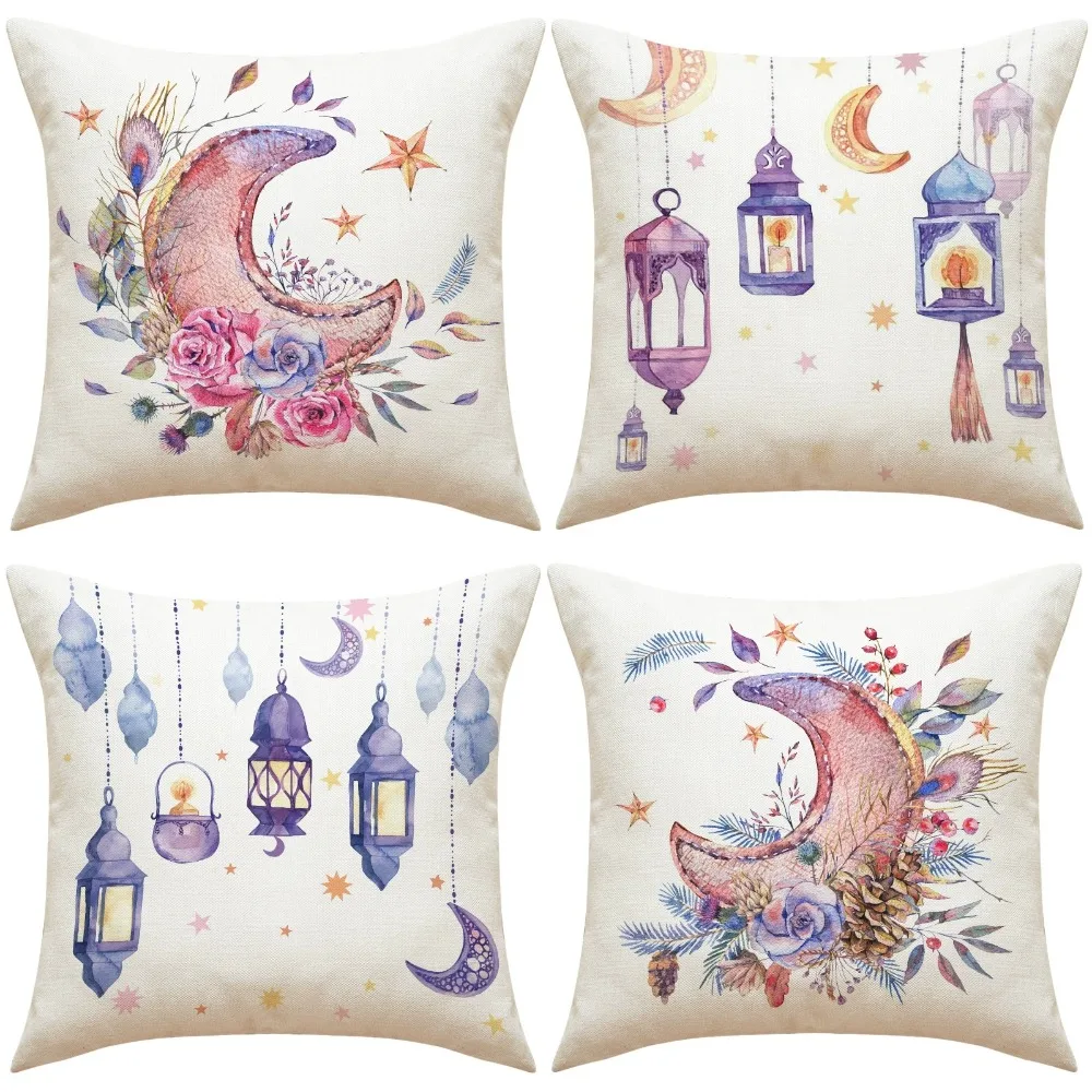 

4PCS Ramadan Moon And Stars Throw Pillow Covers Eid Mubarak And Ramadan Decor Cushion Cases For Couch Sofa Cushion Cover