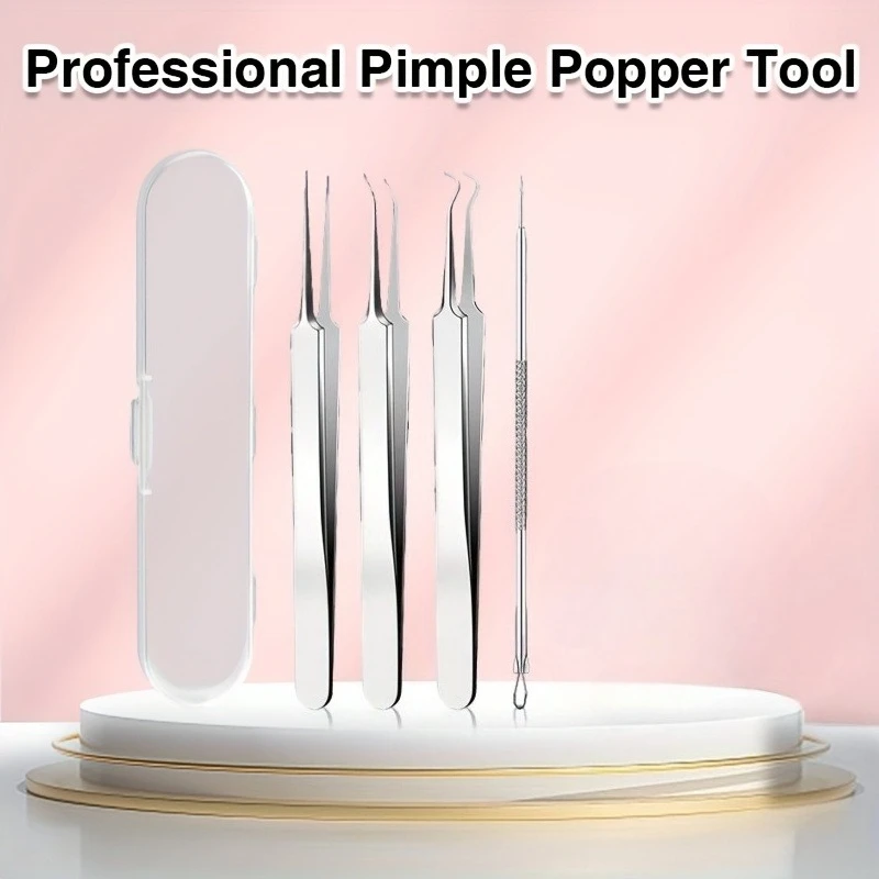 4pcs Set of Premium Stainless Steel Precision Tweezers , Blackhead, And Pimple Remover, Professional Facial Care Tweezers Acne