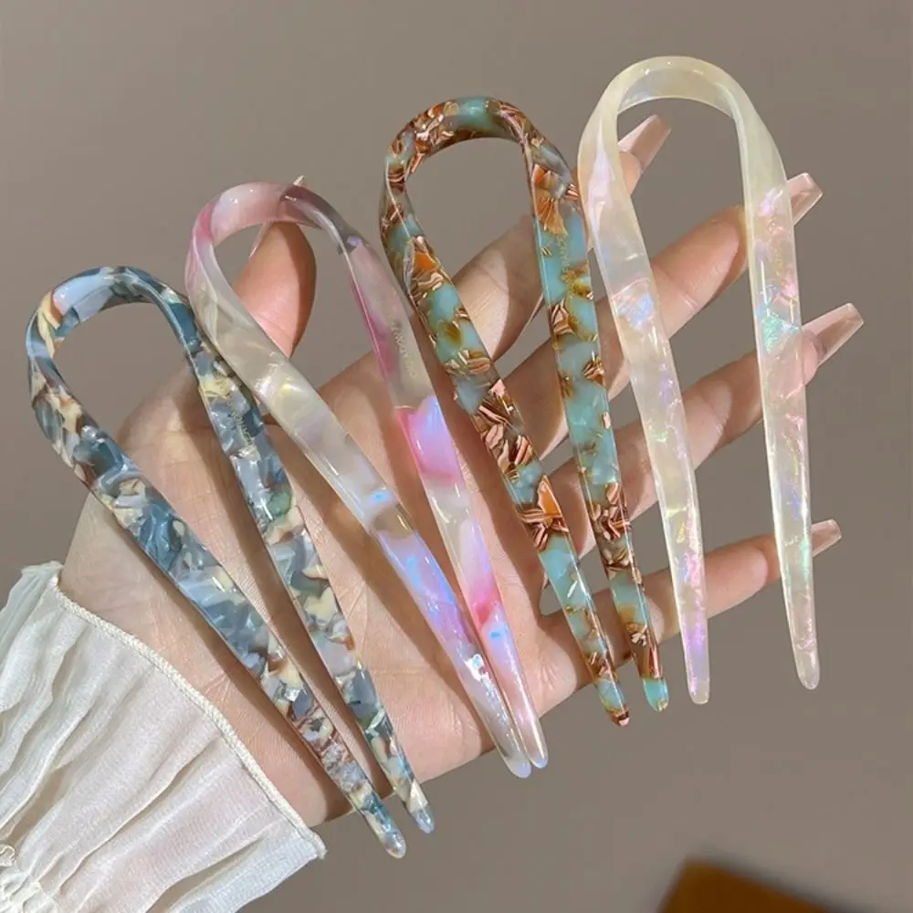 Hairstyle Tool Hair Accessories Hair Fork U-Shaped Acetate Hairpin Headbands Geometric Design Hair Bun for Women/Girls Headwear