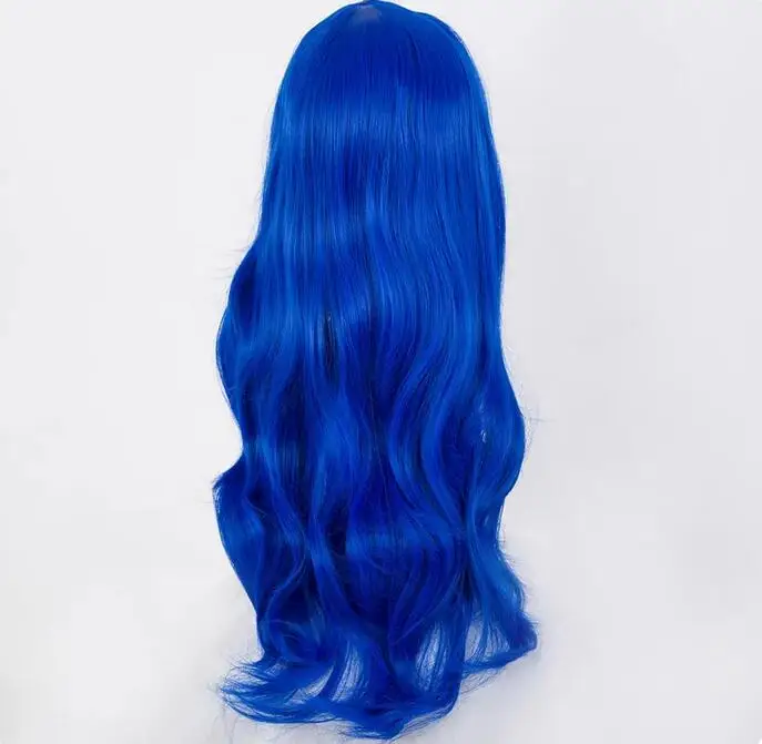 Wig Cosplay sintetis tahan panas panjang bergelombang biru wanita kostum rambut karnaval Halloween Masque pesta Salon