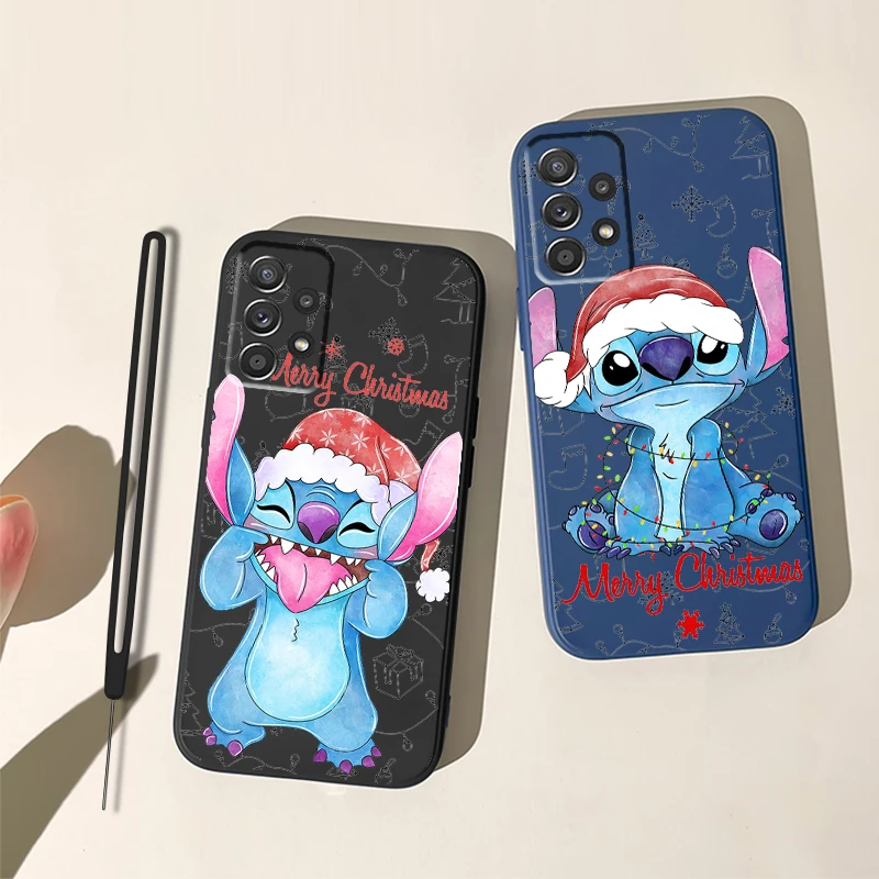 Stitch Merry Christmas For Samsung Galaxy A73 A54 A53 A33 A52 A32 A22 A71 A51 A21S A03S 4G 5G Liquid Rope Soft Phone Case Cover