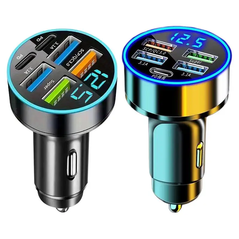 Type C Fast Car Charger USB C QC3.0 Charging 5/6 Ports Multifunctional Alloy USB Car Charger For Mobile Phones