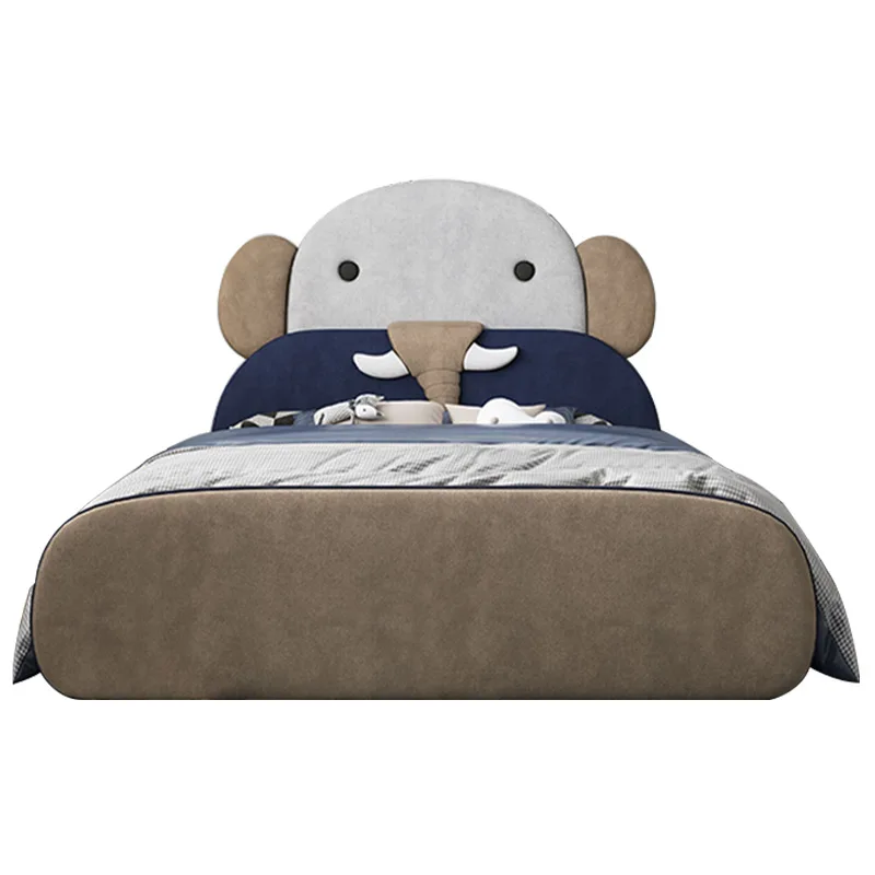 

Children's flannel bed Boys soft bag bed Cartoon elephant modeling Solid wood single 1.5 meters Girls light luxury