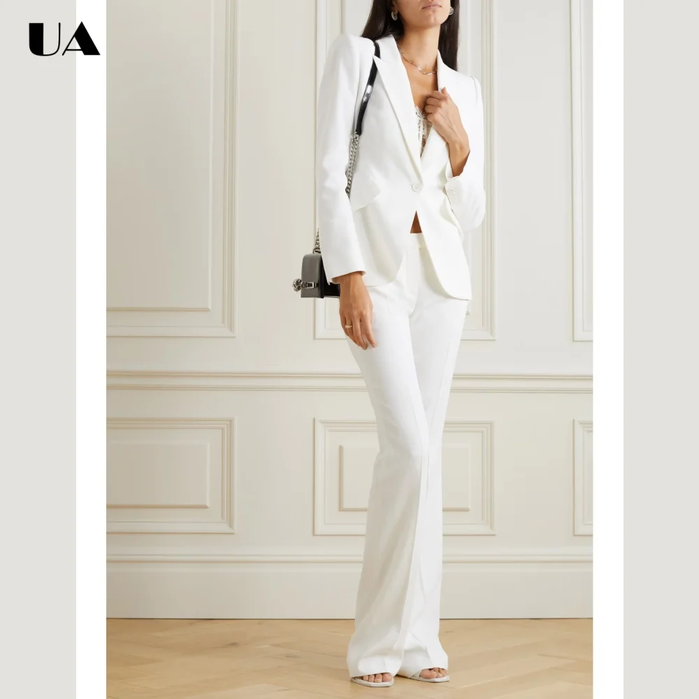 Custom Women's Solid 2-Piece Blazer Set Long-Sleeve Single-Breasted Jacket + Straight Pants, Simple Slim Fit Formal Party Wear