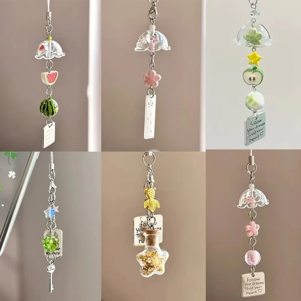 

New Transparent Wind Chime Keychain Portable Metal Hook Mobile Phone Lanyard Cute Design Resin Keyring Mobile Phone Accessories