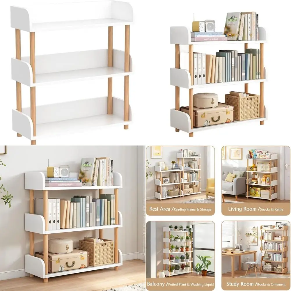 

Современный 3-ярусный открытый книжный шкаф - белая деревянная полка для хранения с прочной рамой для дома и офиса