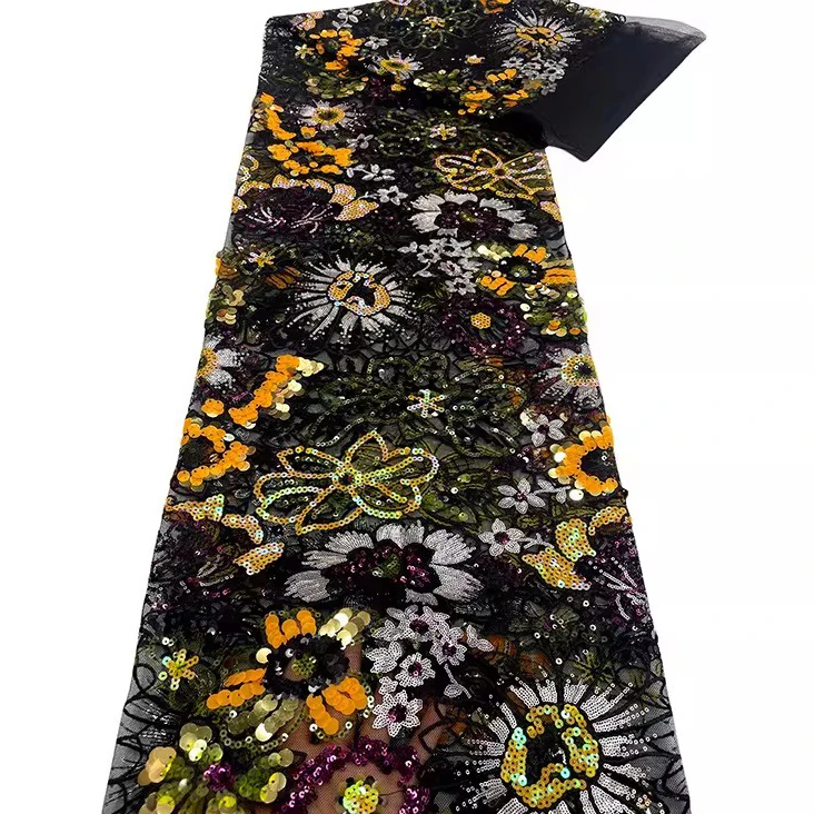 

1 ярд роскошной марлевой ткани с цветной вышивкой пайетками, ткань для самостоятельного пошива свадебных платьев и ципао.