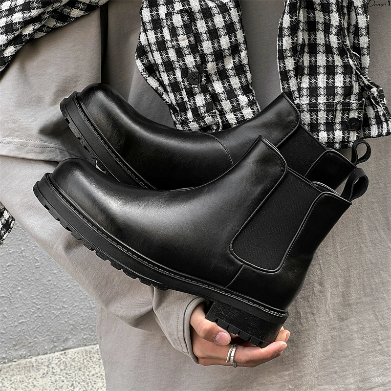 

Men Chelsea Boots PU Solid Color Round Toe Comfortable Classic Business Men Boots Size 38-46