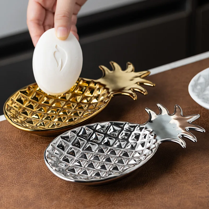 

Ceramic Soap Dish, Bathroom Home Soap Storage Box, Jewelry Ceramic Box, Electroplating Light Luxury Hand Soap Dish