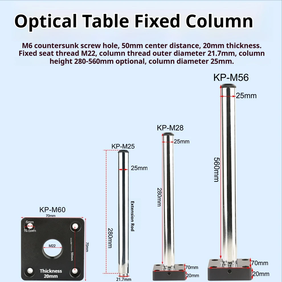 Optical Microscope Stand Column 280‑560mm Length 25mm Diameter M6 Threaded Hole for Optical Lab Experiment Stand Accessory