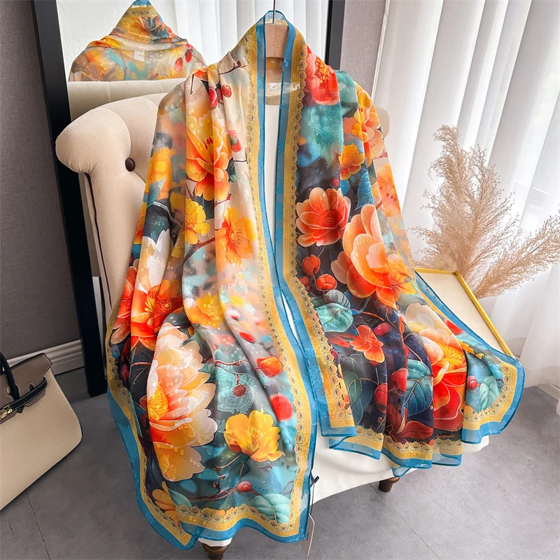 Luxury Brand Scarf Spring Summer Women Beach Sunscreen Fashion Party Shawl Quality Silk Lady Popular Print Scarves Hijab