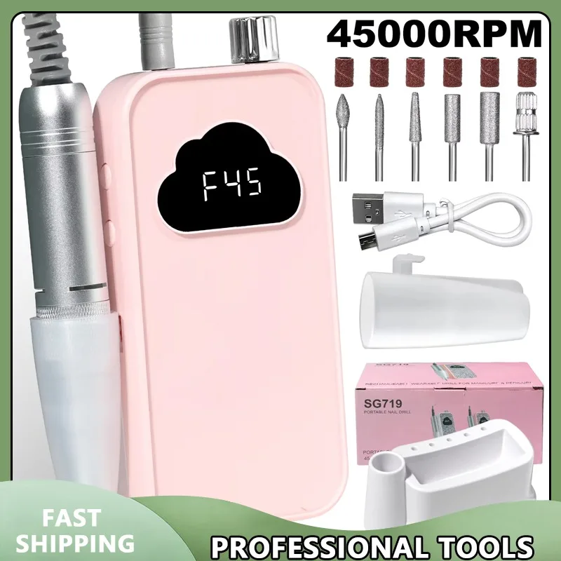 

Professional Electric Nail Drill 45000RPM Rechargeable Portable Gel Nail Sander File for Polishing Salon Tool